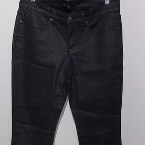 Eileen Fisher Women's Black Organic Cotton Blend Wax Coated Skinny Jeans Size 8